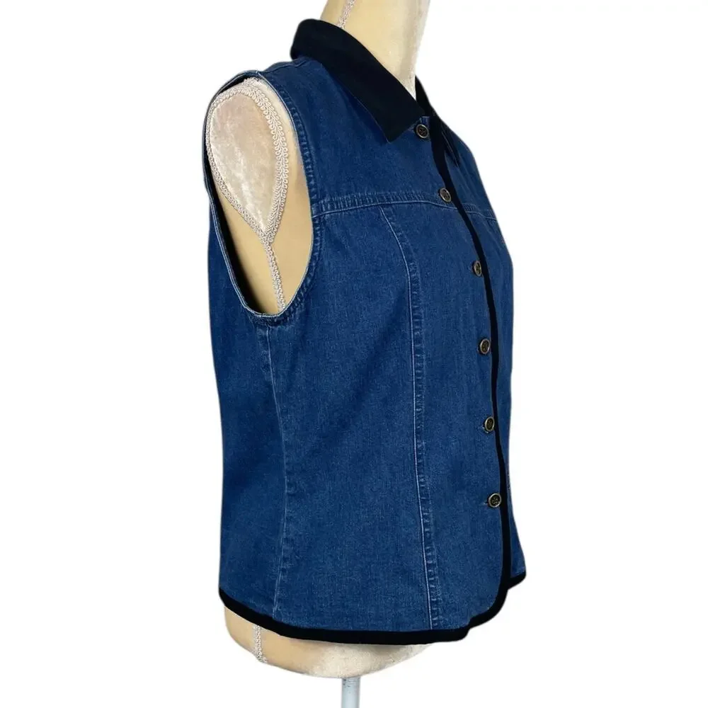 Talbots Button Front Denim Vest Blue Small Y2K Classic Professional Vintage Y2K